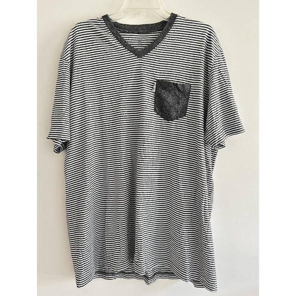 Psycho Bunny | Men's Gray Short Sleeve V-Neck Striped T-Shirt Size 8 - Picture 3 of 8